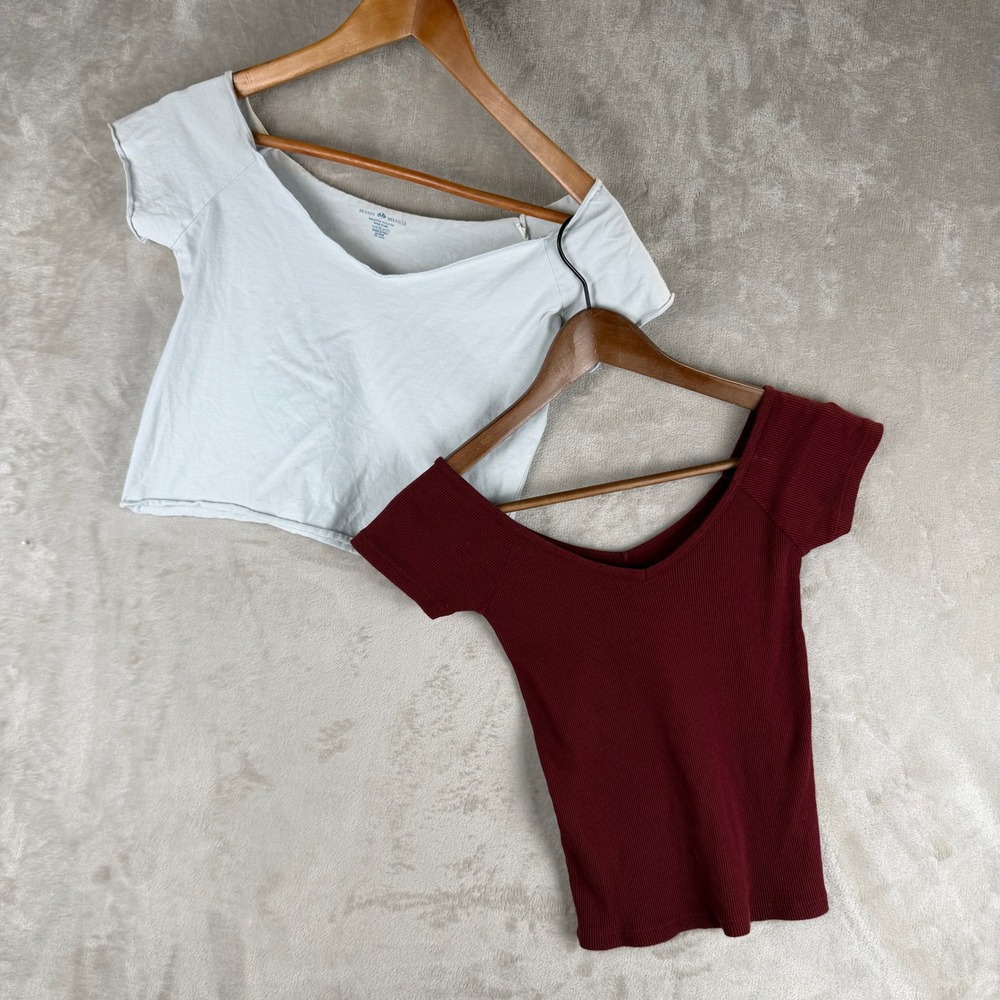 Brandy Melville John Galt Crop Top Bundle White Burgundy V-Neck Baby Tee Set OS